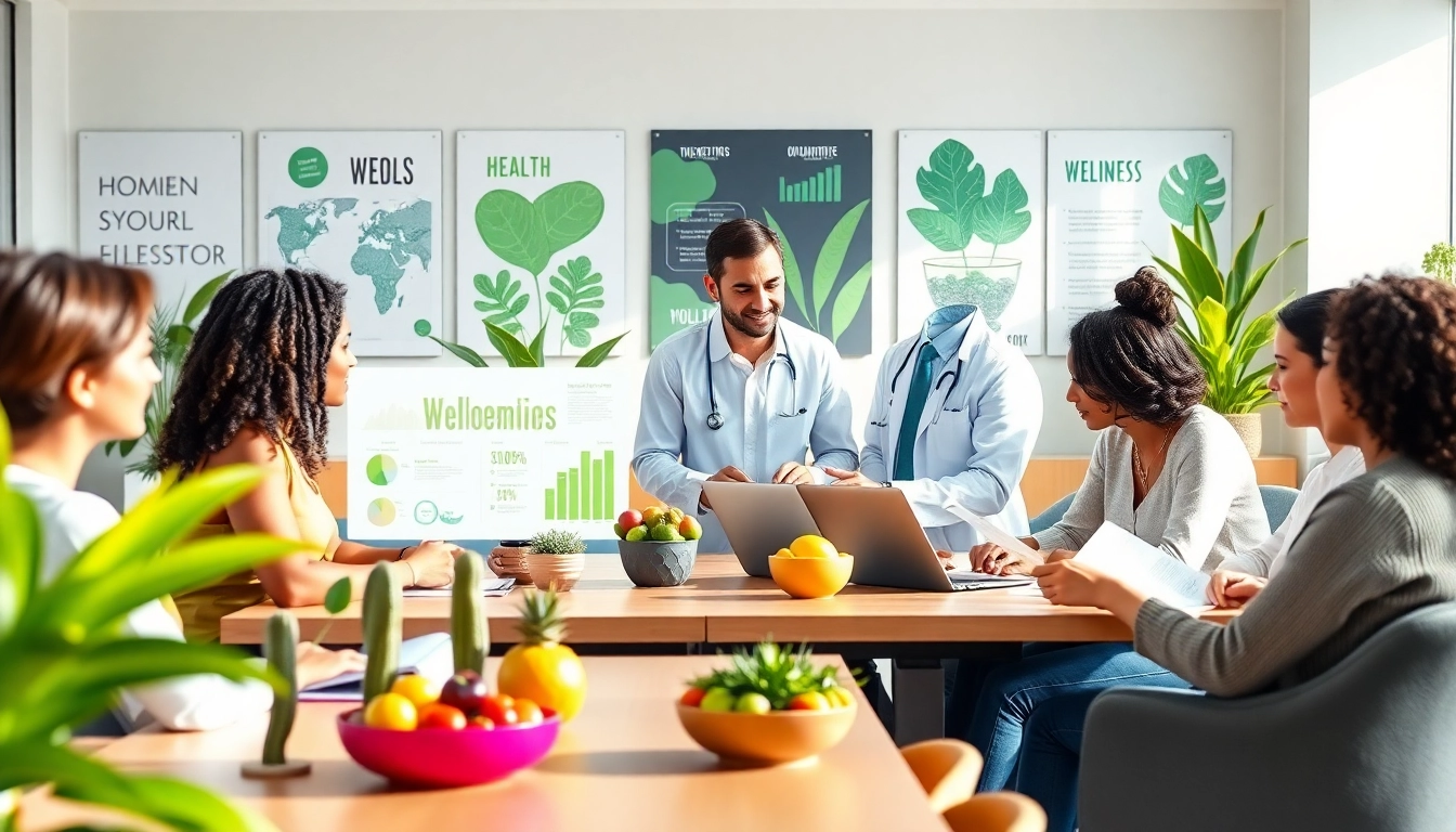 Engaging health consultation in a vibrant office, showcasing wellness teamwork.