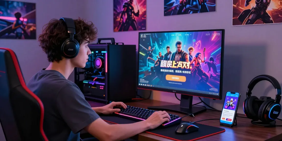 Exciting scene showcasing a new member bonus in online gaming, with a focused player at a vibrant gaming desk.