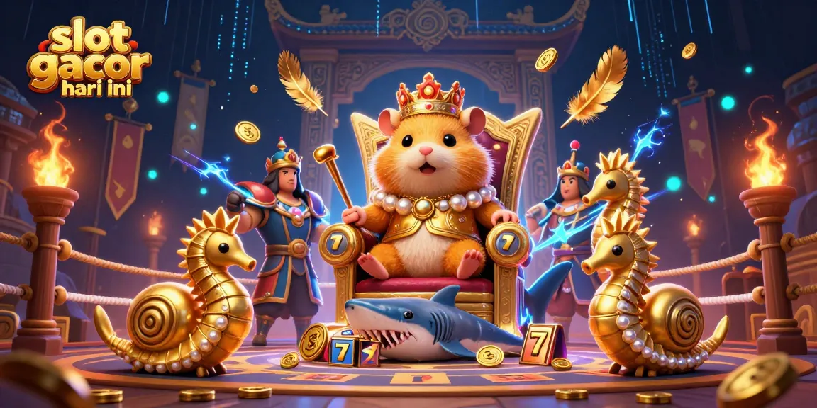 Experience thrilling excitement in a vibrant scene featuring slot gacor hari ini with a golden hamster king and gaming elements.