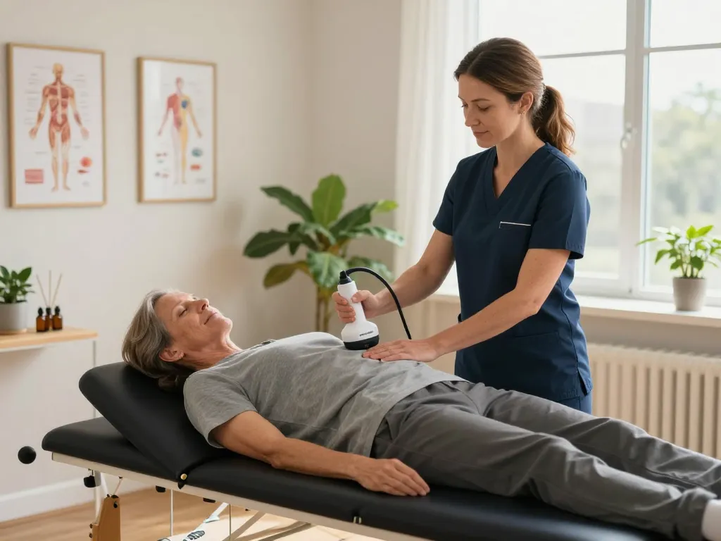 Westbrook Chiropractor Dr. Andrea Smith providing gentle adjustments to enhance well-being in a calming office.