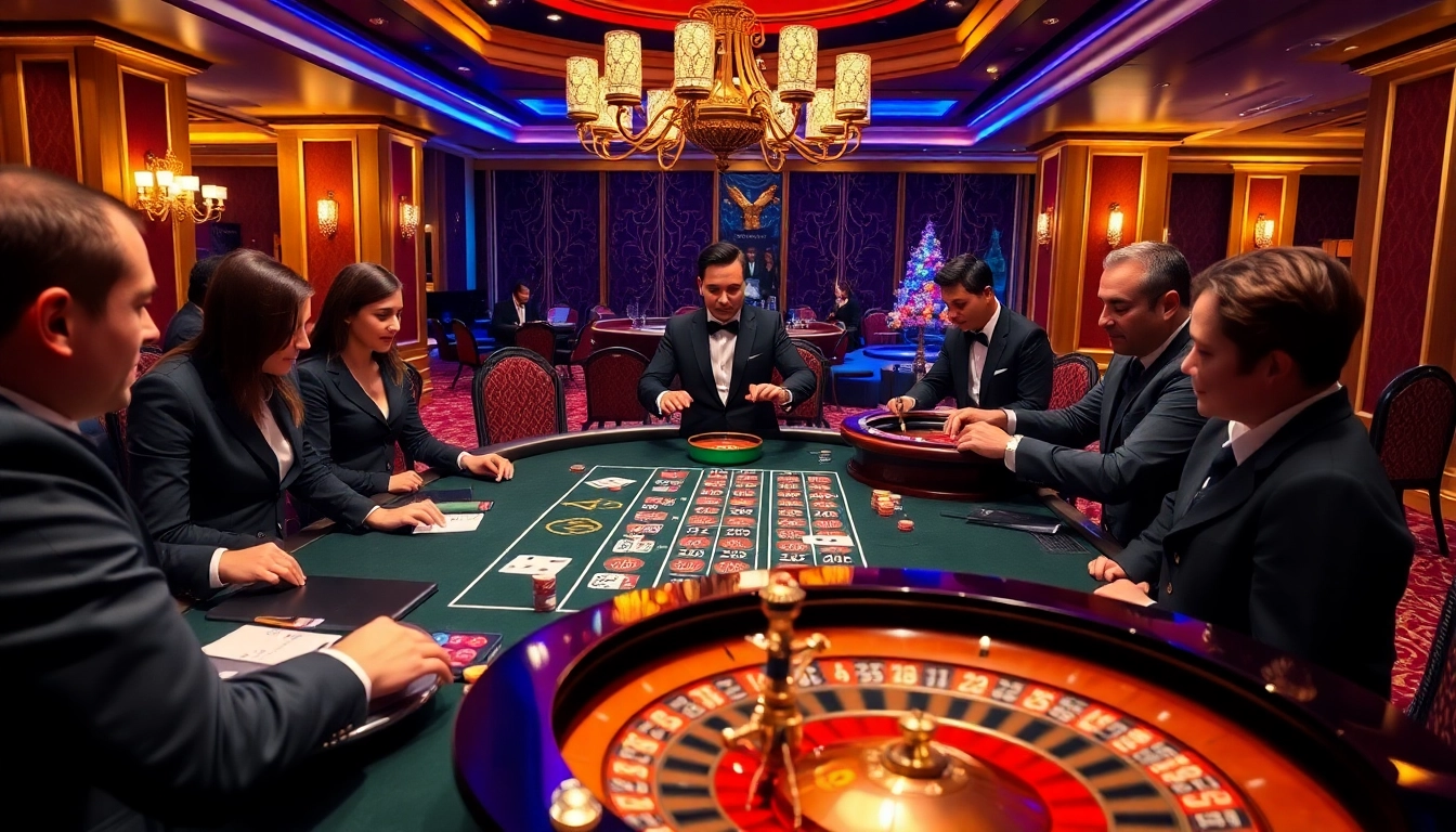 Vivez l'excitation à une table de poker dans une ambiance de casino en ligne France avec des joueurs en pleine action.