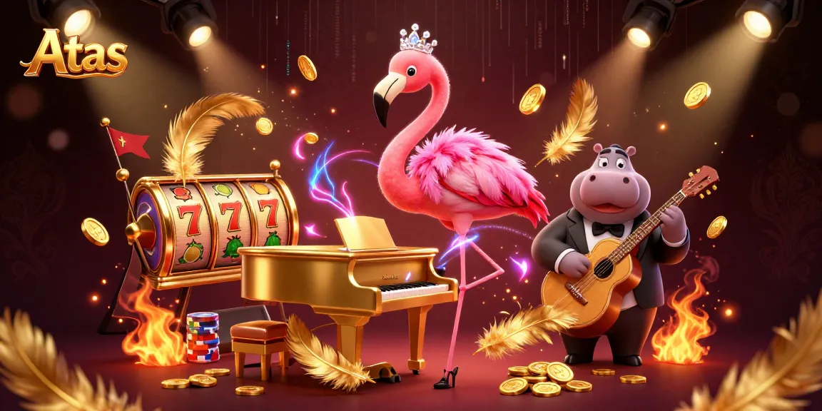 Experience exciting slots at Atas Casino with vibrant characters in a dynamic 3D illustration.