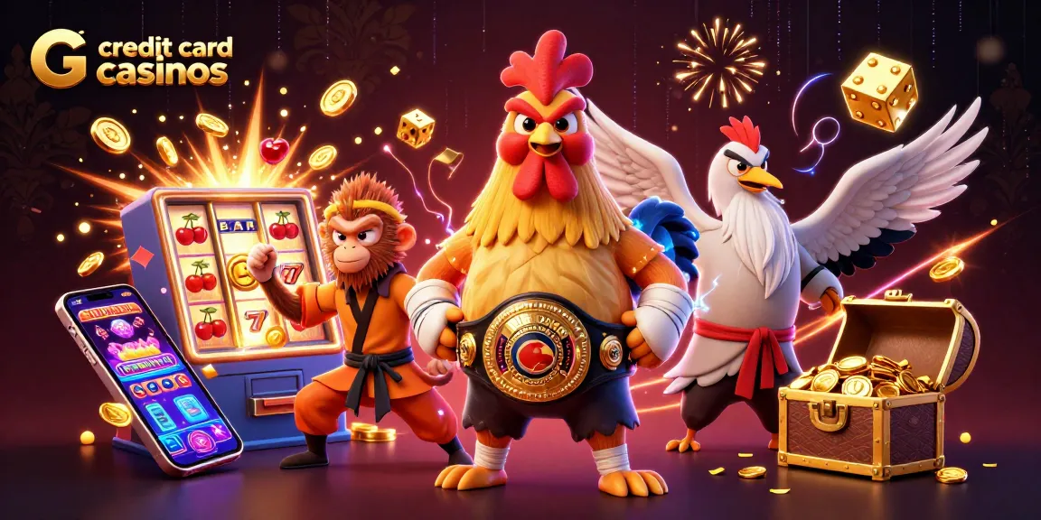 Win big at credit card casinos with vibrant characters and dynamic casino elements.