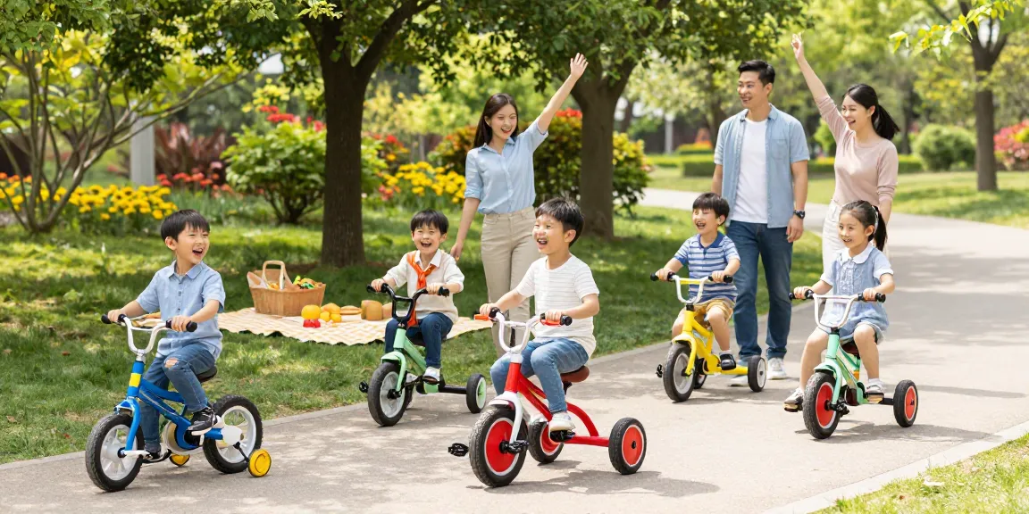 Kids enjoying the best kids tricycles in a sunny park setting, showcasing joy and freedom.