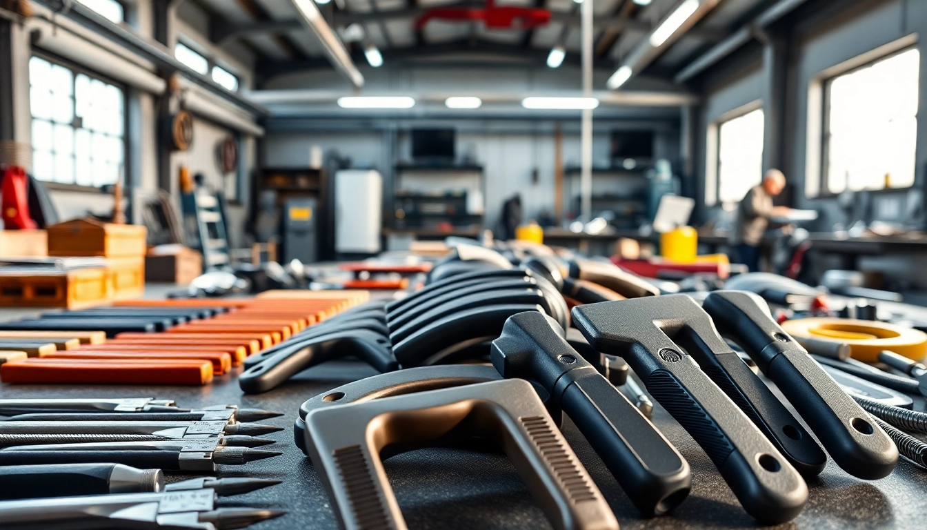 Showcasing a professional handle manufacturer workspace with ergonomic designs and high-quality materials.