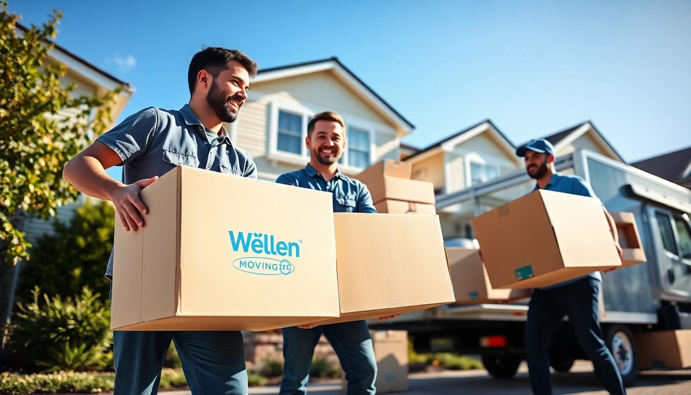 Wellen moving services professionals carefully handling boxes during a residential move.