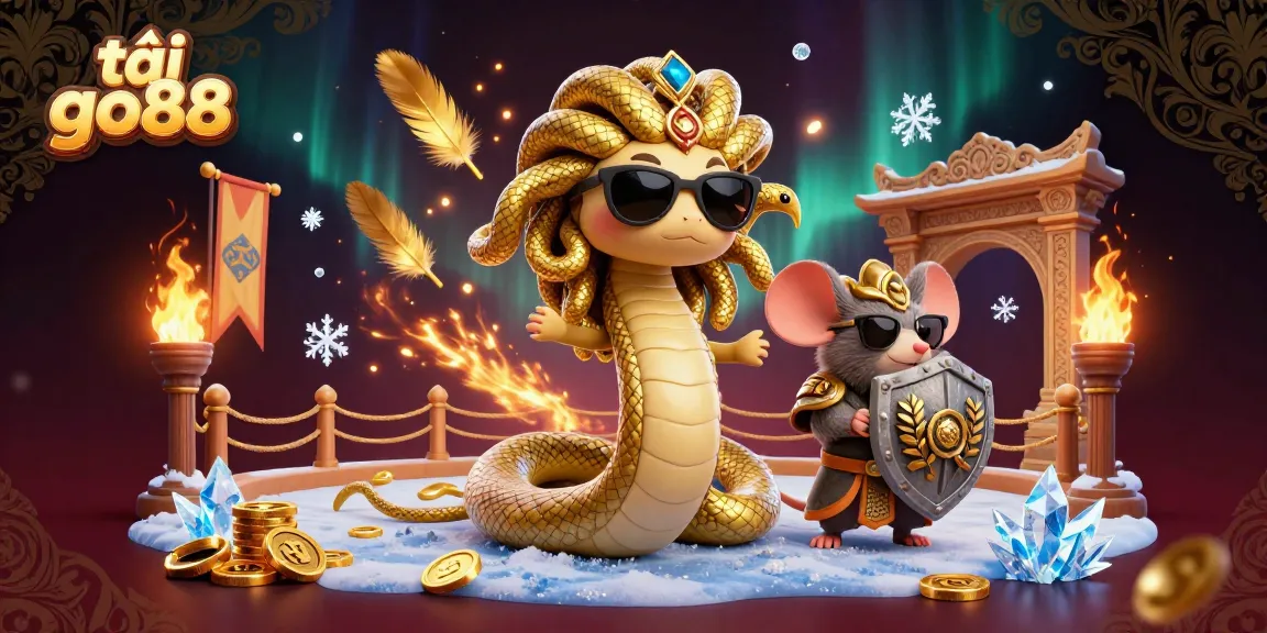 Experience exciting gaming with tải go88 featuring a friendly Medusa and warrior mouse in a vibrant casino scene.