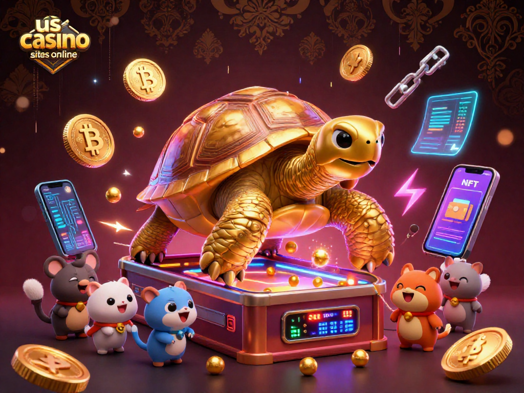 Engaging 3D illustration showcasing us casino sites online with exciting crypto elements and vibrant gameplay.