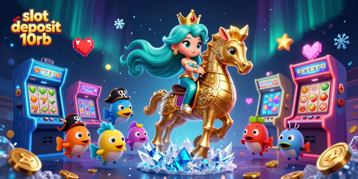 Engage with the vibrant slot deposit 10rb scene featuring a mermaid and a giant seahorse in a colorful, casino-themed environment.