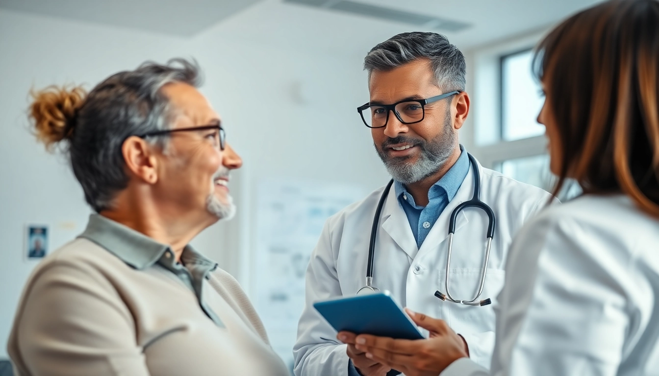 Engaging healthcare provider discussing health with a patient in a modern clinic.