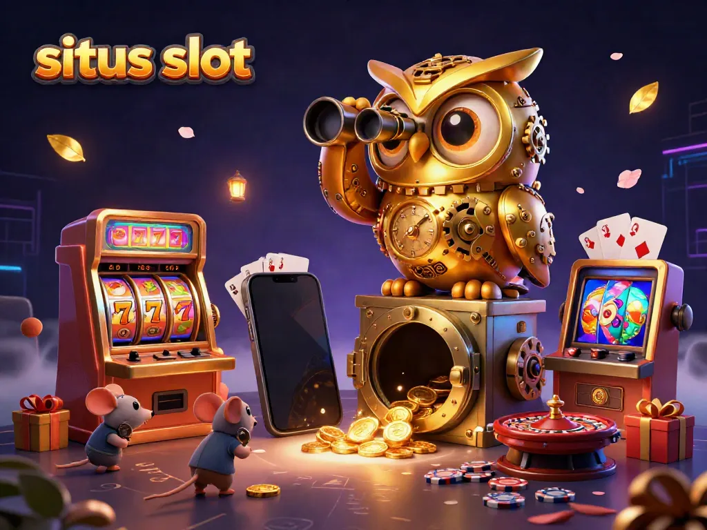 Exciting situs slot experience featuring a vibrant casino scene with animated characters and jackpot symbols.