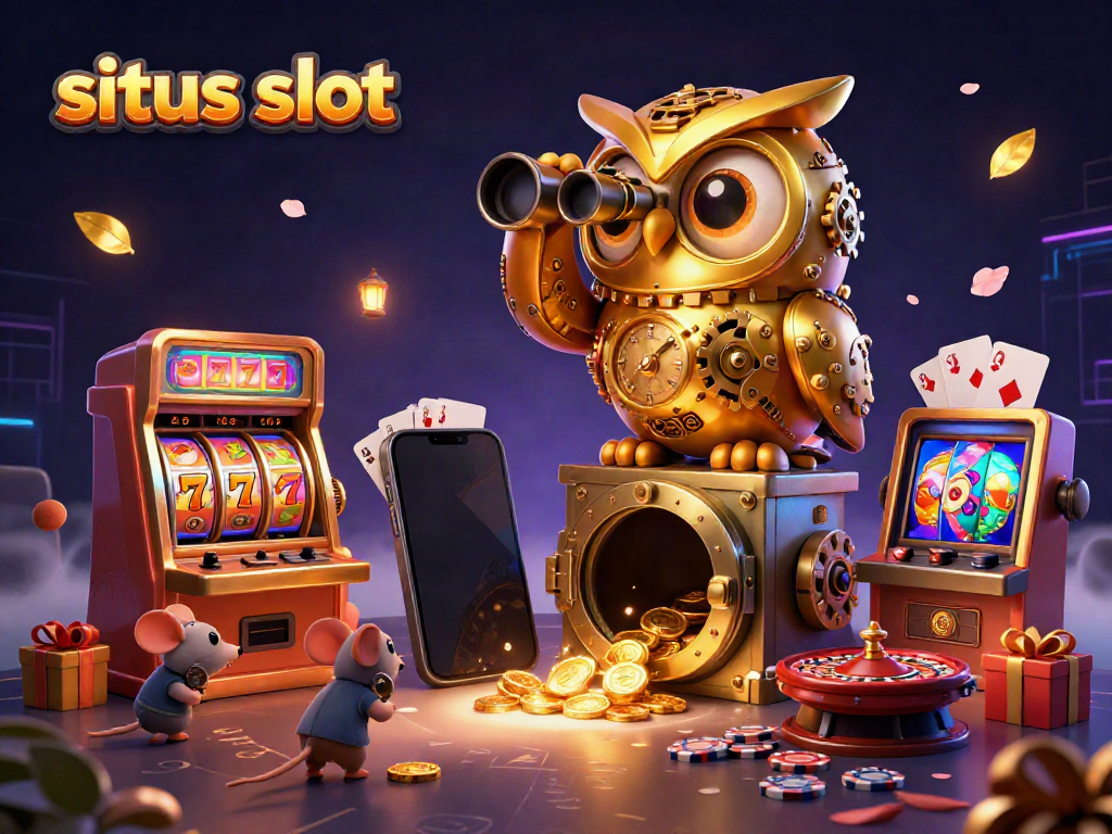 Exciting situs slot experience featuring a vibrant casino scene with animated characters and jackpot symbols.