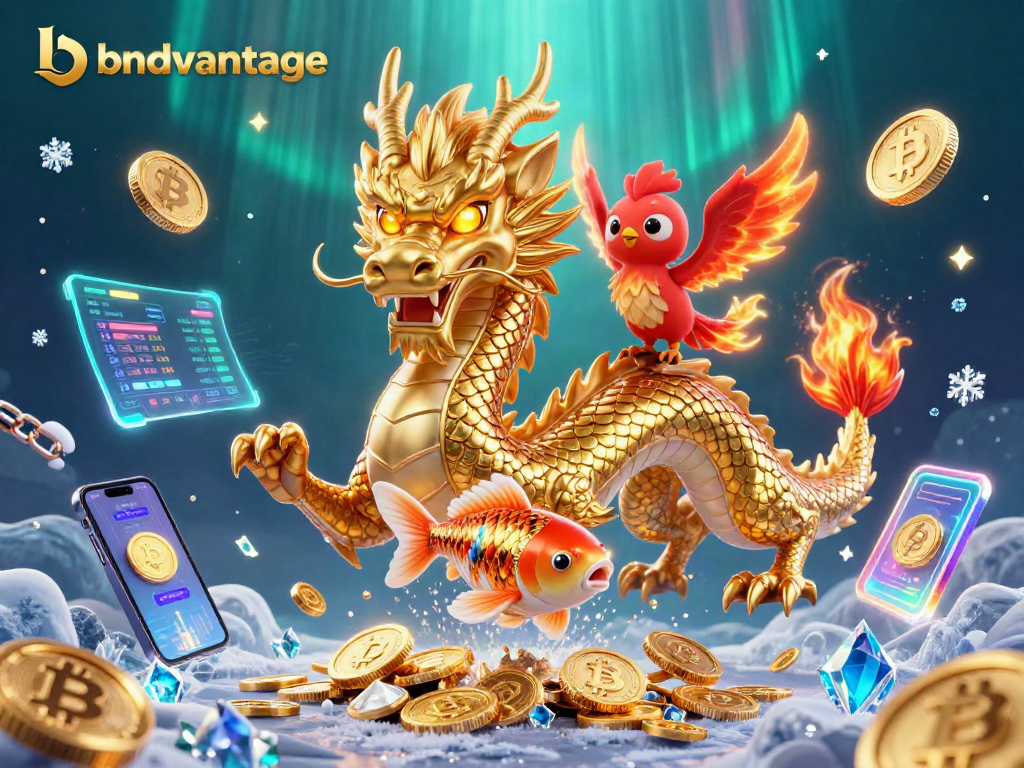 Engage with the power of the bnadvantage in this vibrant 3D illustration showcasing winning casino themes and crypto elements.
