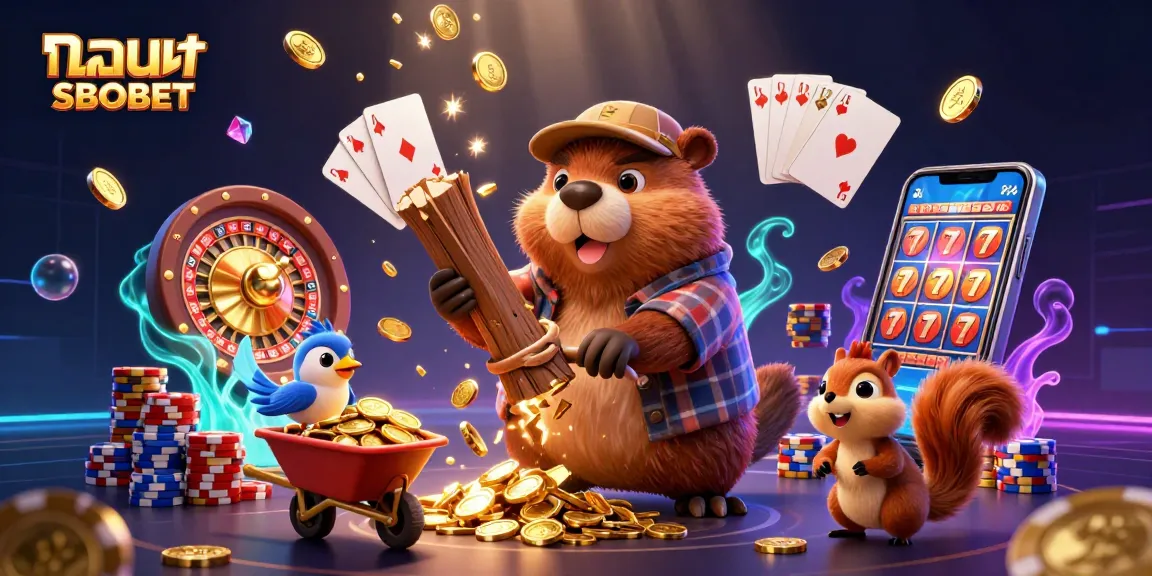 Experience exciting แทงบอล SBOBET action with a vibrant scene featuring playful characters collecting golden coins among casino elements.