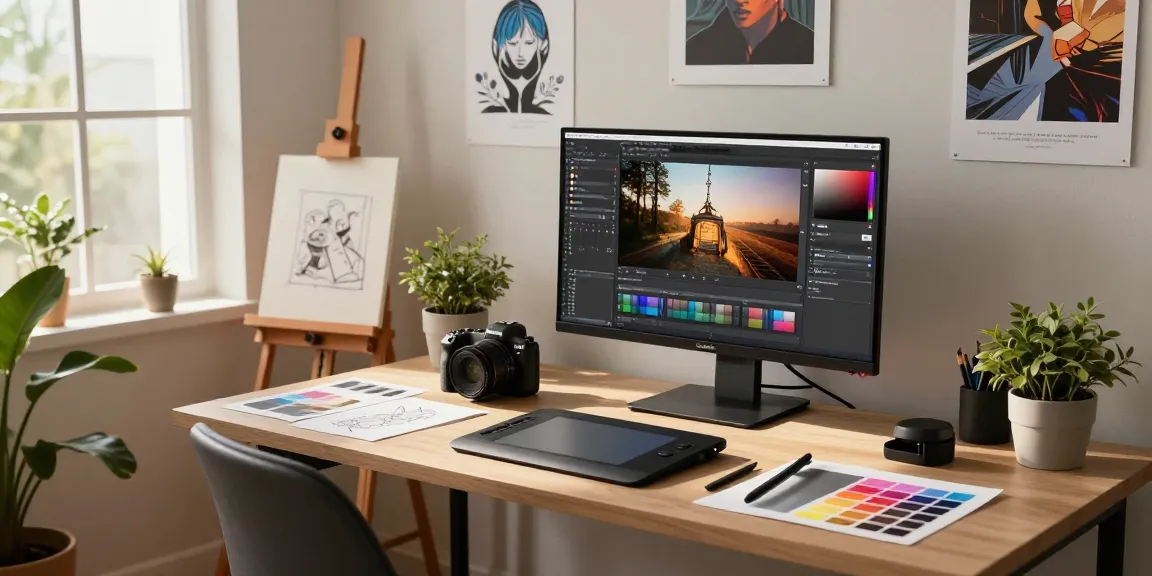 Digital artist generating accurate image to prompt using advanced editing tools in a creative workspace.