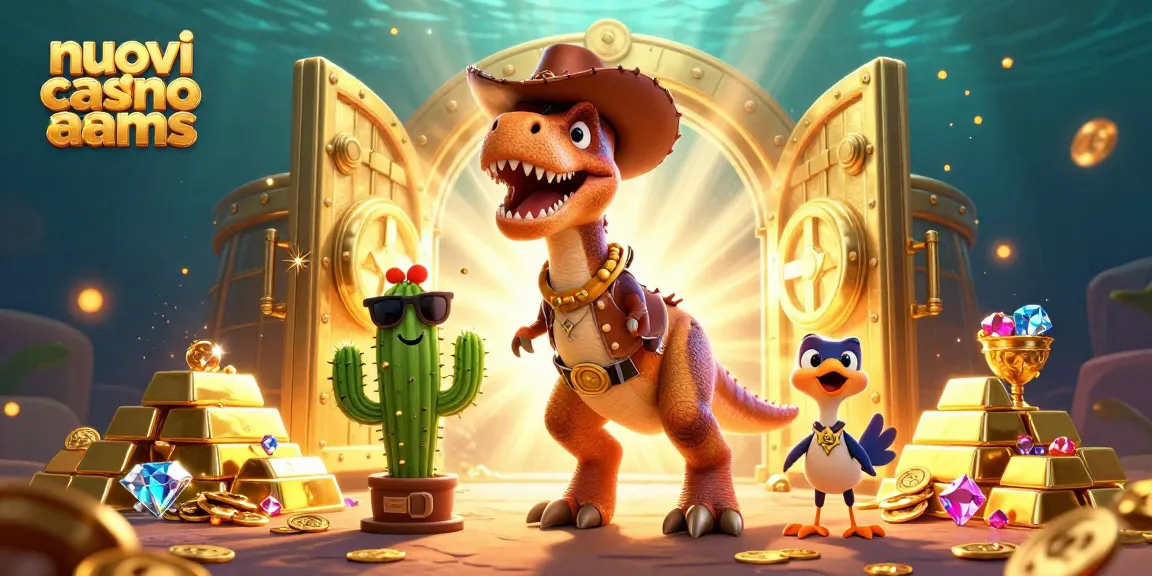 Vinci premi entusiasmanti nei nuovi casino non AAMS con T-Rex, cactus e roadrunner in una scena piena di tesori.