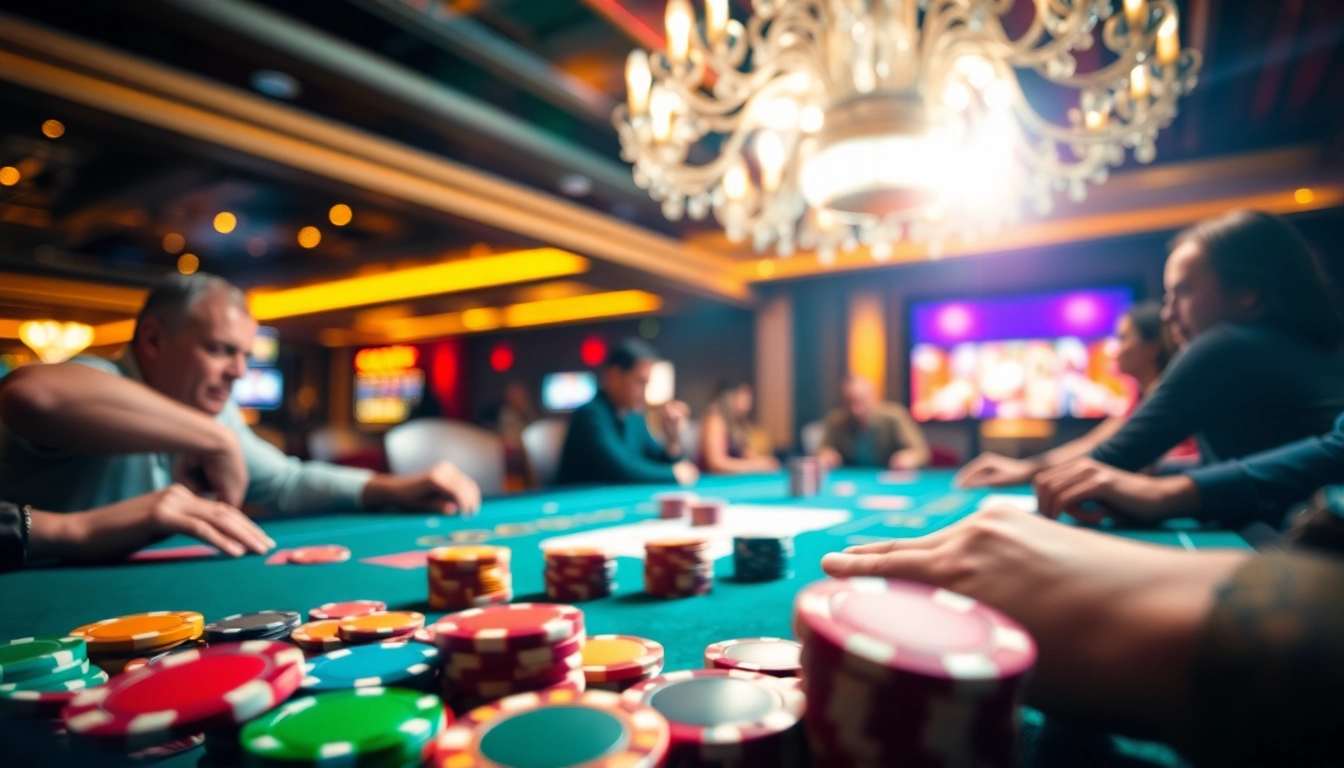 Permainan poker di kasino dengan tema bbni4d dan suasana kompetitif yang menyenangkan.