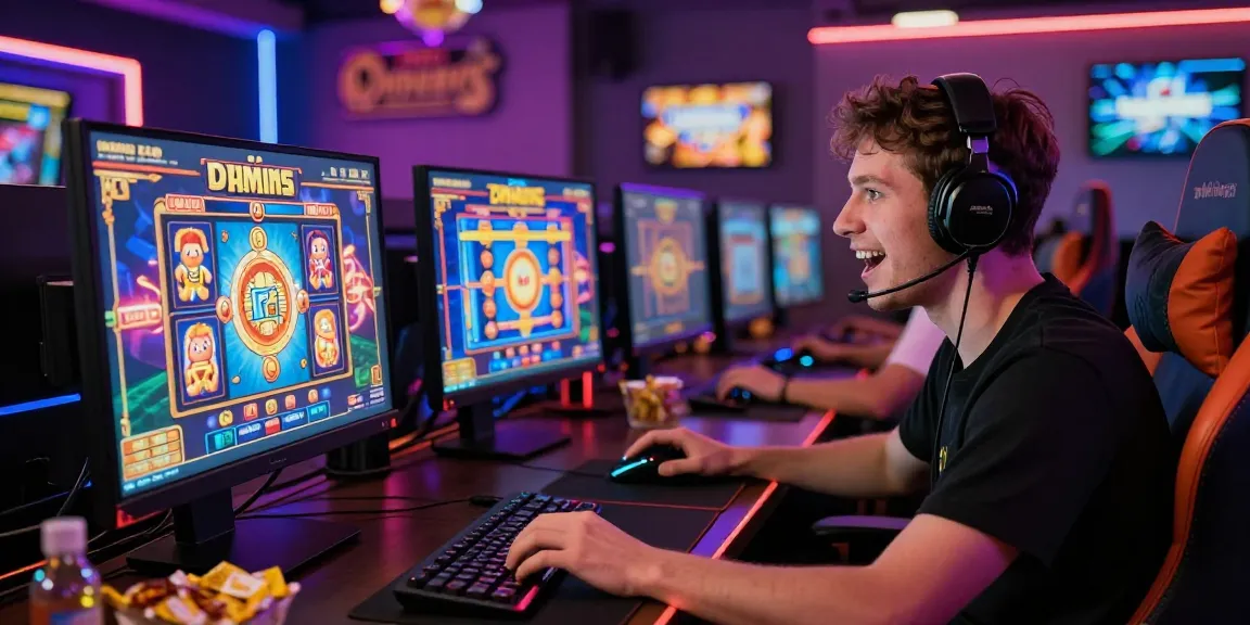 Exciting gaming scene depicting a player engaging in slot deposit 1000 action at a vibrant gaming setup with multiple monitors.