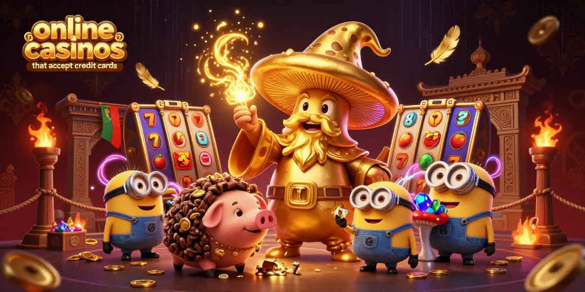 Experience excitement at online casinos that accept credit cards with magical characters and slot-themed elements.