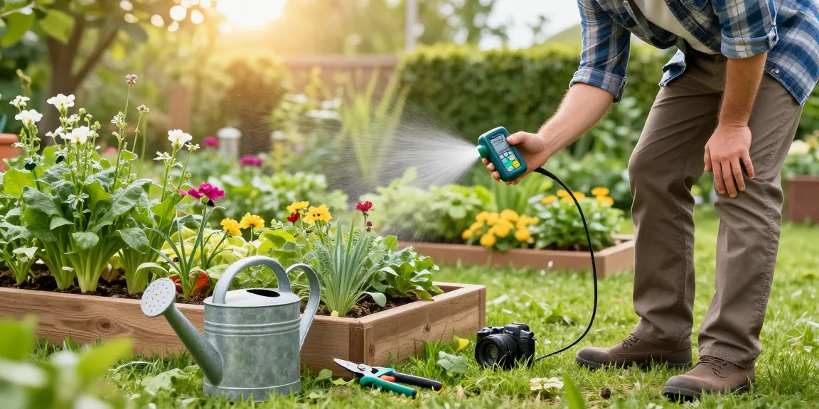 Optimized rainpoint Irrigation Controllers being used in a lush garden setting, highlighting efficient watering practices.