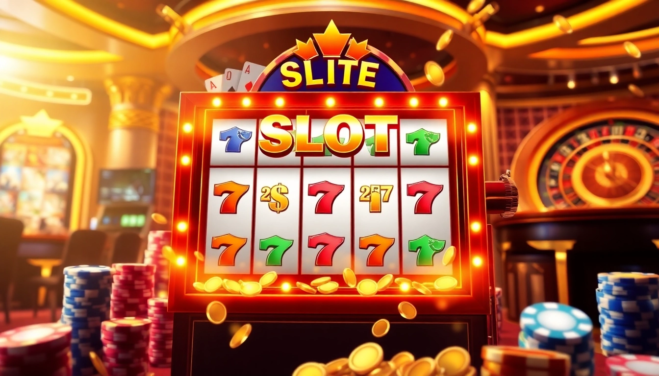 Play and win with slot pragmatic at a vibrant casino scene featuring colorful slot machines.
