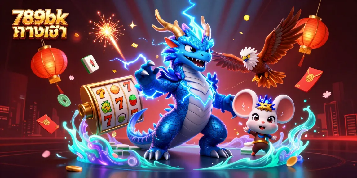 Engage with gaming excitement at 789bk ทางเข้า featuring electric-themed characters in a vibrant casino setting.
