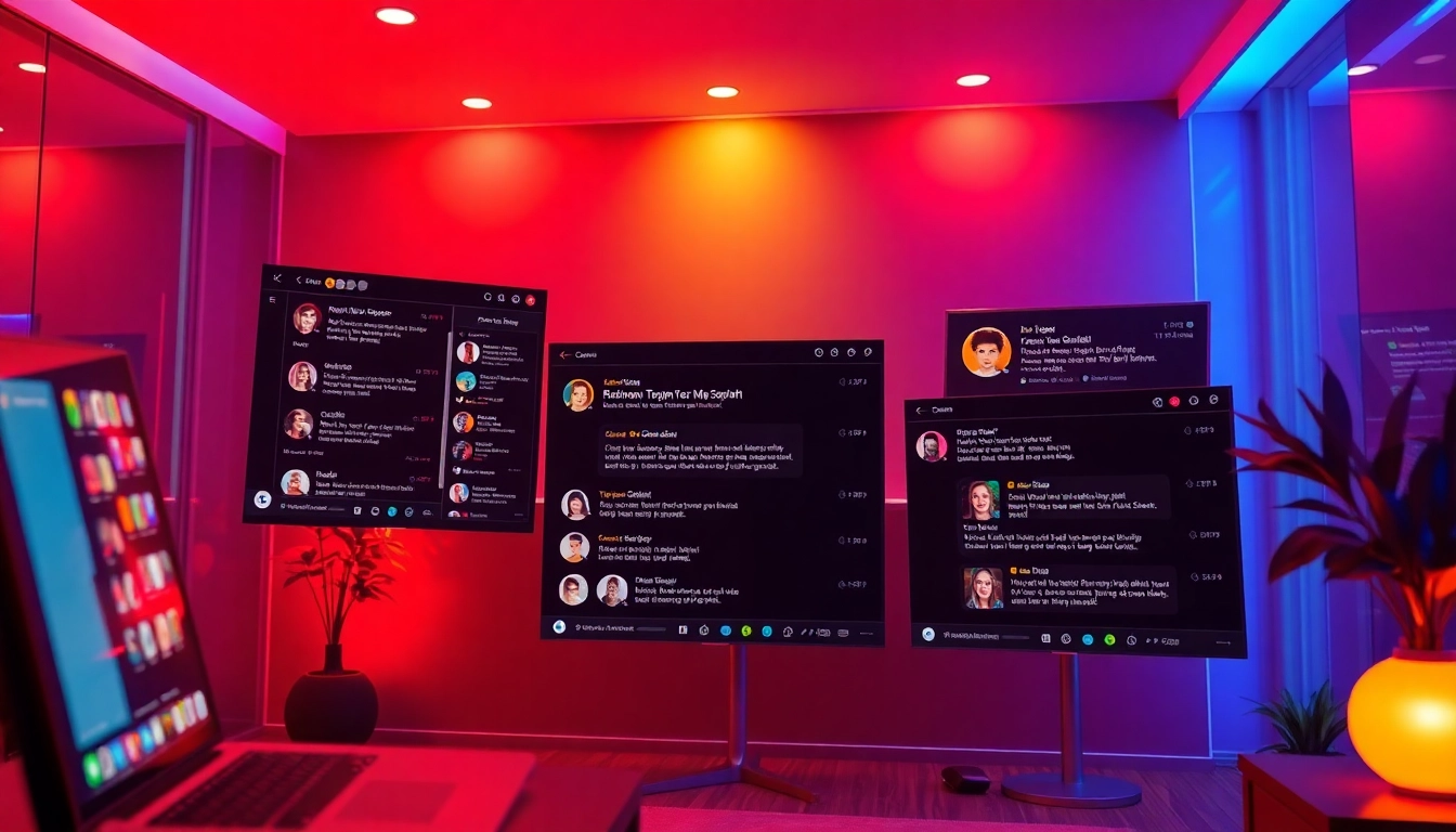 Dynamic porn chat room interface with diverse users, warm colors, and inviting ambiance.