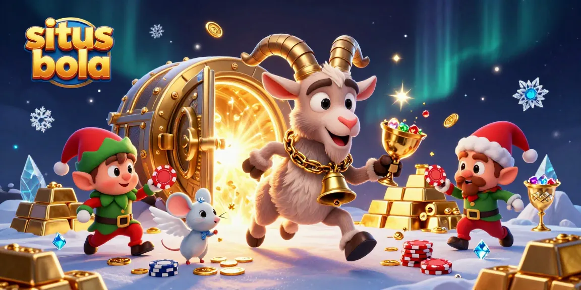 Engage in the excitement of situs bola with 3D cartoon Krampus and mischievous gremlins in a dynamic casino scene.