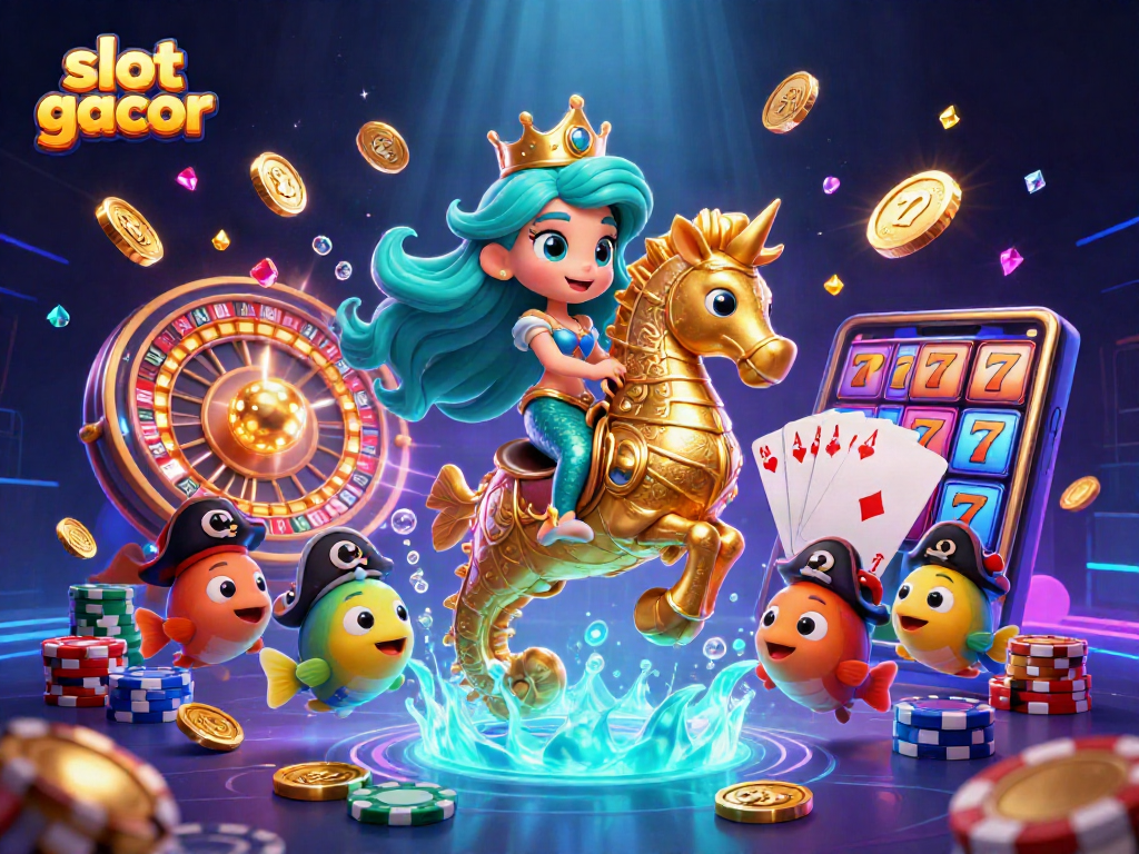 Play slot gacor with vibrant characters in an exhilarating underwater casino scene.