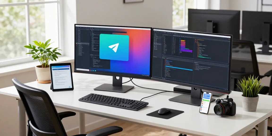 Engaged developer coding Telegram中文版 interface in a modern workspace.