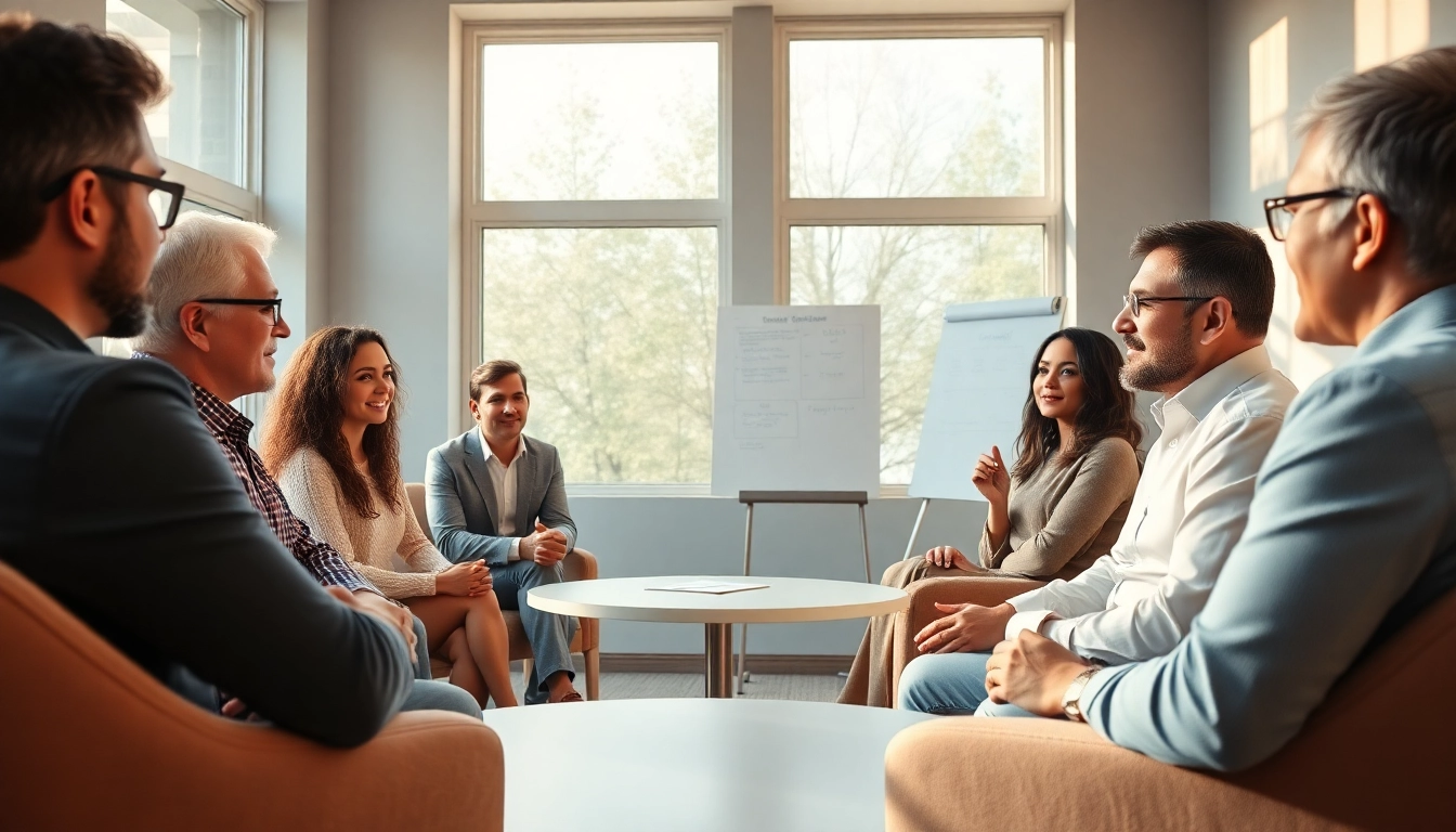 Mediation professionals engaging thoughtfully in a serene office environment, illustrating collaboration.