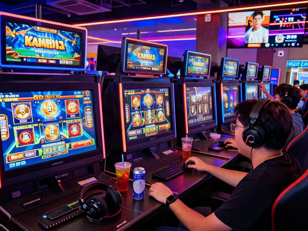 Exciting players enjoying slot kamboja games in a vibrant online casino atmosphere.