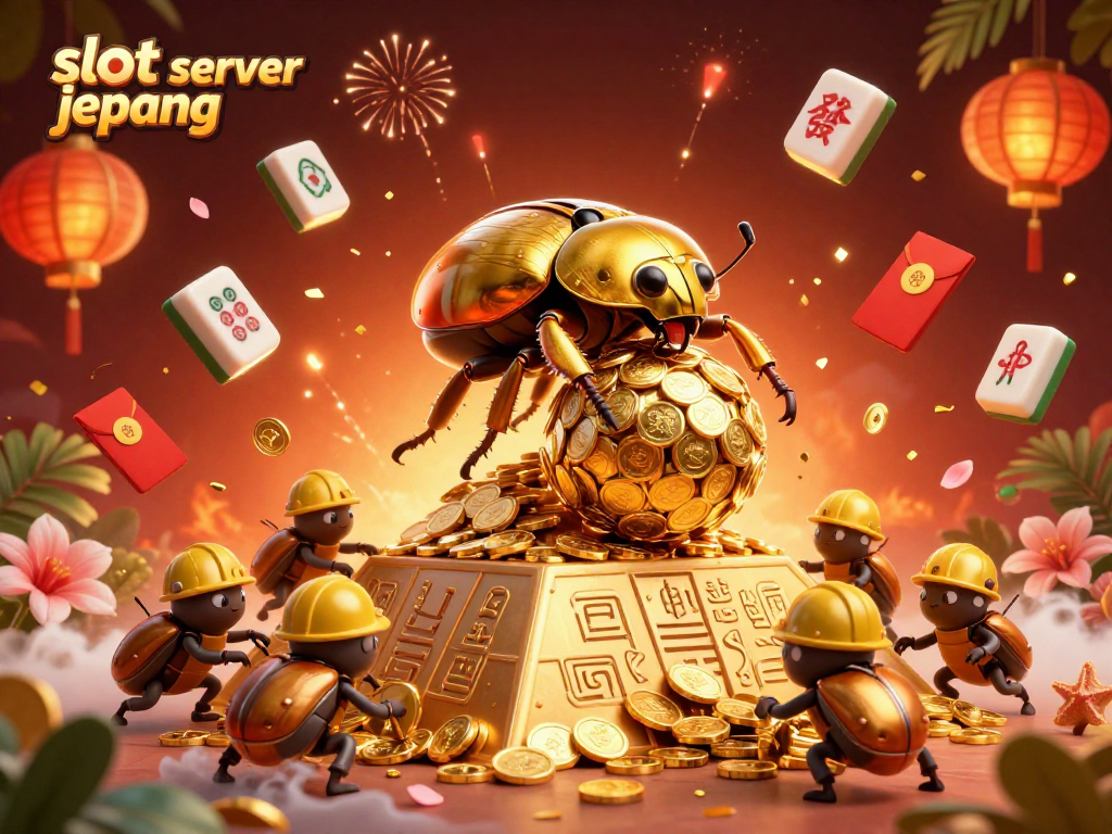 Experience the thrill of slot server jepang with golden beetles and vibrant casino elements in action.