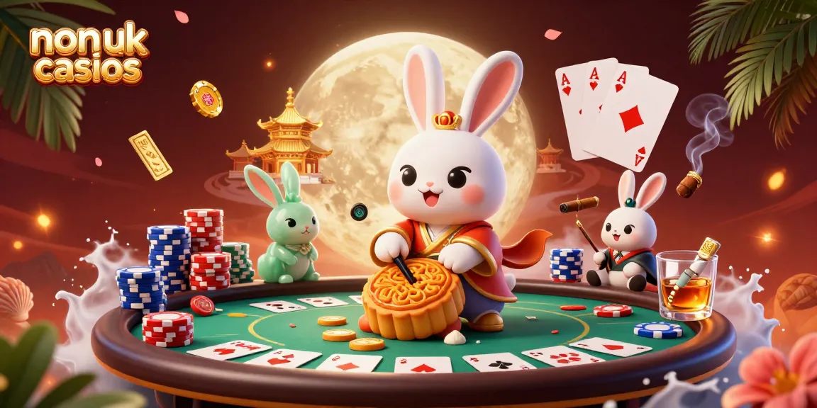 Engage with non uk casinos by playing poker with vivid illustrations of moon rabbits and vibrant casino elements.
