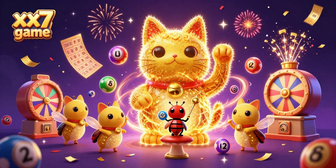 Engage with the xx7 game through a vibrant showcase featuring golden fireflies and dynamic casino elements.