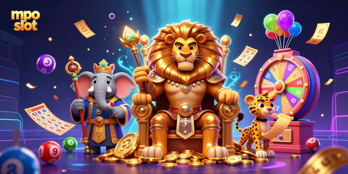 Win big with mpo slot amidst vibrant casino elements and royal characters.