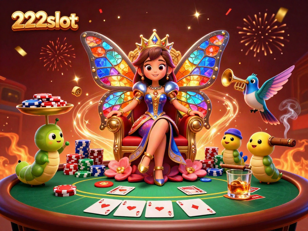 Rasakan keseruan bermain di 222slot dengan karakter unik dalam ilustrasi kasino fantastis.