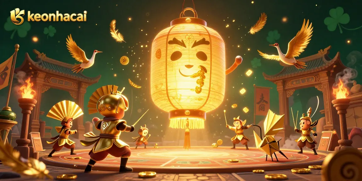 Experience keonhacai's golden lantern spirit bringing luck in a vibrant casino scene.