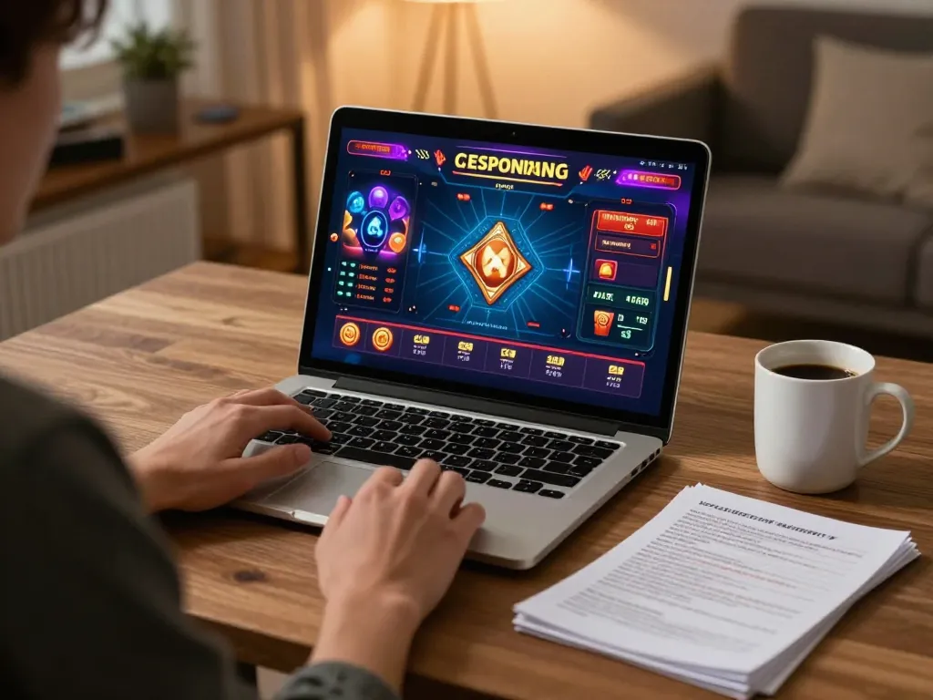 Person playing casino games on a laptop at home, focusing on tr88. com for a strategic gaming experience