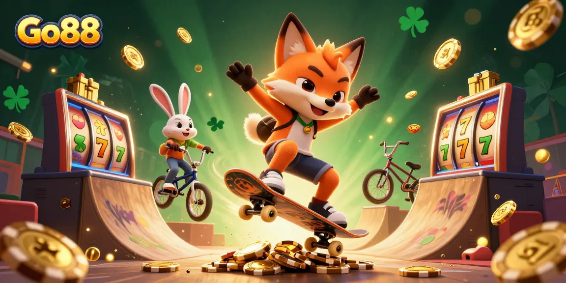 Experience thrilling gaming excitement with Go88's vibrant casino scene featuring dynamic slot action.