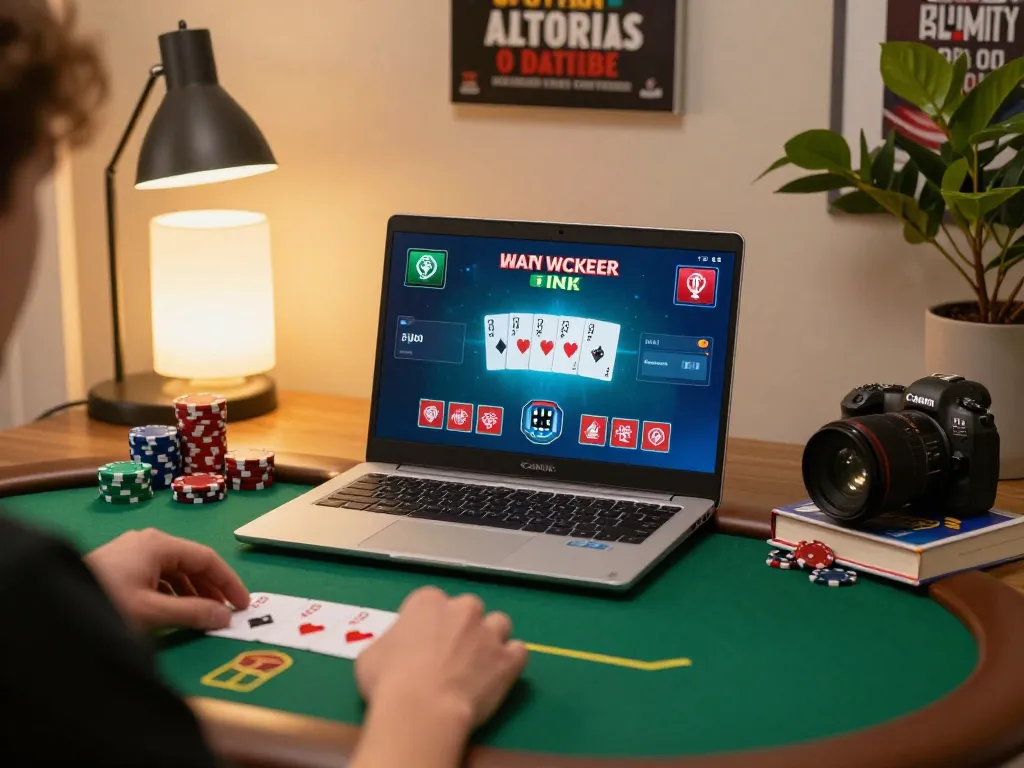 N188 player strategizing during an online poker session at home with vibrant interface and cozy atmosphere.