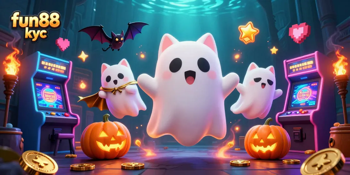 Nhận thưởng từ fun88 kyc với hình ảnh của một con mèo ma thân thiện bên trong sòng bạc