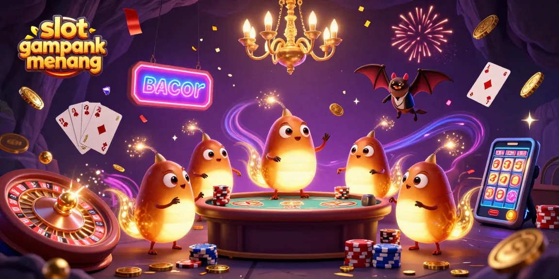 Experience the excitement of slot gacor gampang menang with vibrant casino-themed illustration of glowing characters!