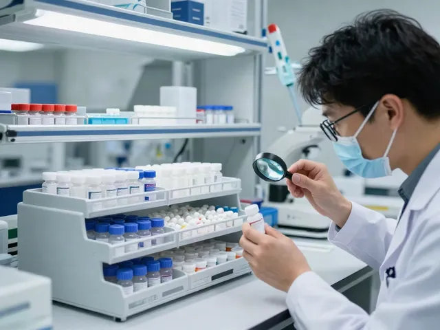 Peptide vial storage rack organizing various vials in a professional laboratory setting