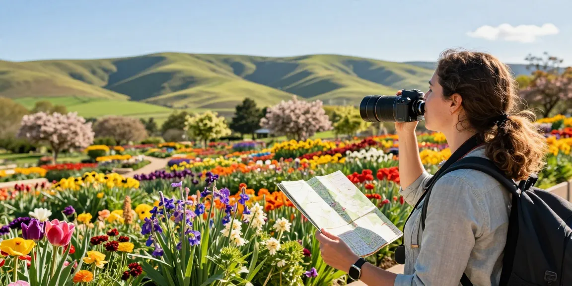 Experience the beauty of https://www.thecapayvalleygardentour.com through a joyful tourist capturing colorful flowers in bloom.