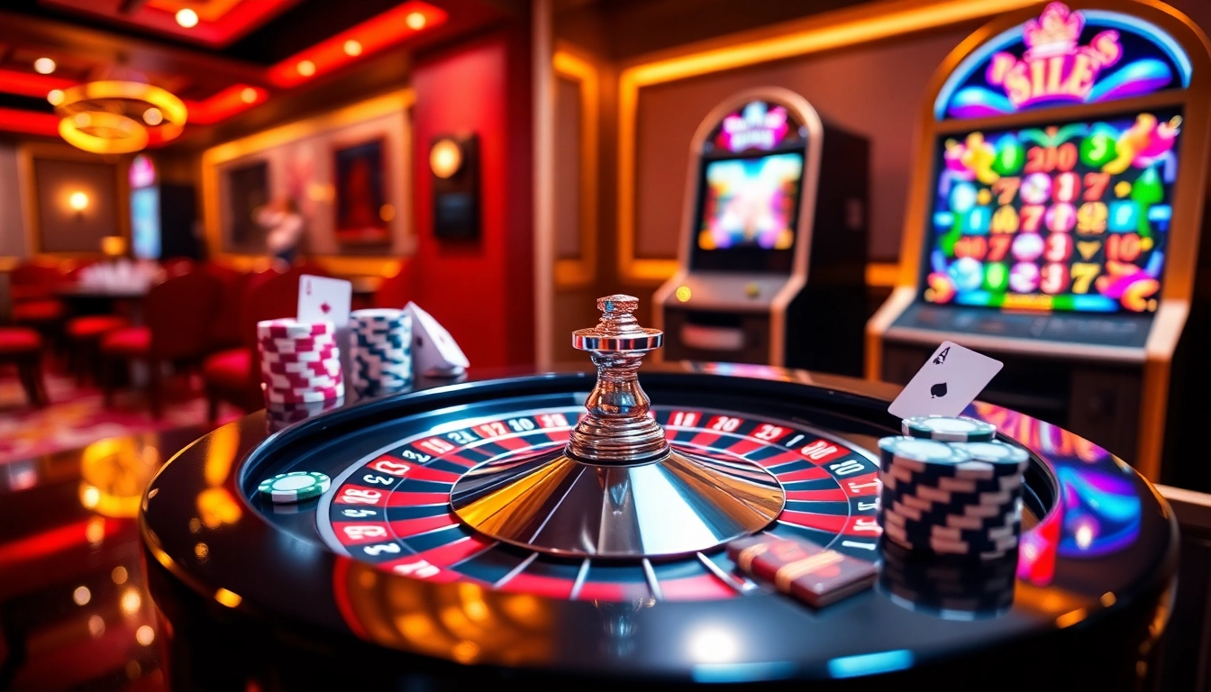 Participez à des jeux de hasard en ligne palpitants dans un casino en ligne France avec des scènes de roulette et de poker vibrantes.