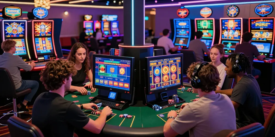 Engaged players at online casinos that accept credit cards, enjoying slots and live dealer games in a vibrant virtual casino environment, showcasing excitement and community.