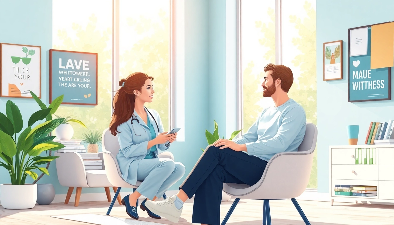 Health coaching session emphasizing supportive relationships with a client in an inviting environment.