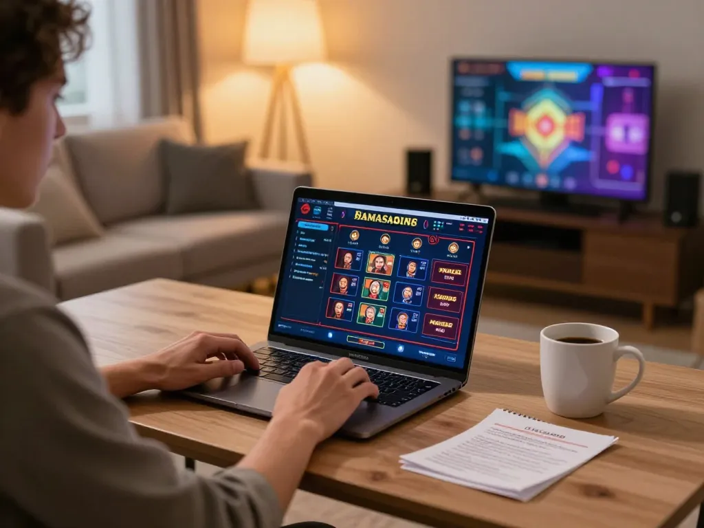 Engaging online gaming scene depicting tin soi kèo with a person using a laptop for strategic betting.