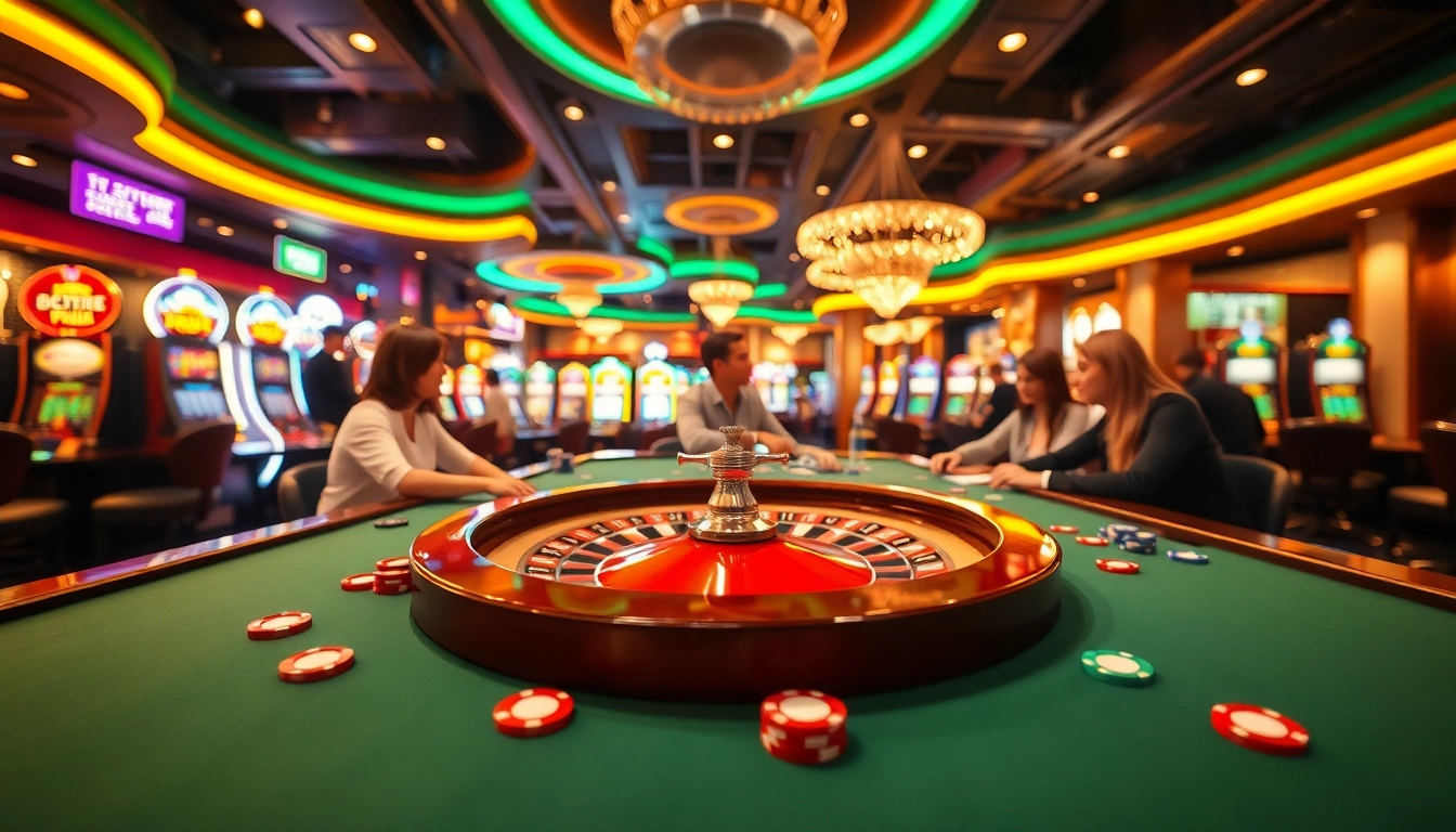 Menang di meja roulette dalam casino ibet44 yang meriah dan penuh warna.